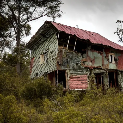 Image similar to a dilapidated house in the wilderness