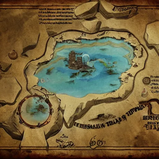 Image similar to old torn treasure map showing the treasure of skull island, pirates treasure map, high detail, high res, hyperrealistic,