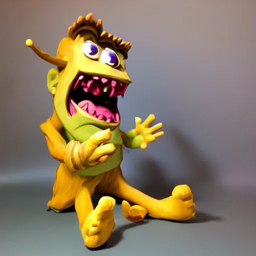 Prompt: cartoon monster sculpture toy on display