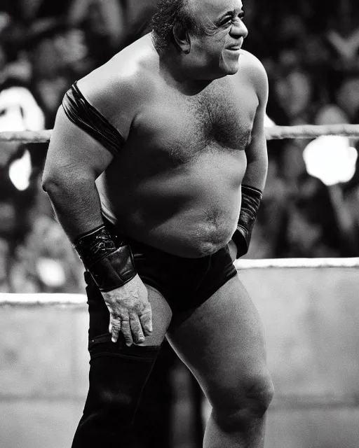 Image similar to portrait of danny devito as a wwe professional wrestler. photographic, photography