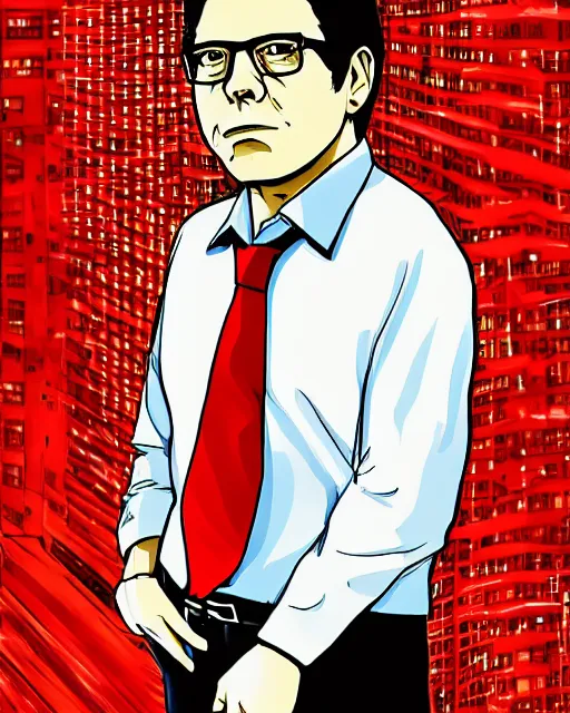 Prompt: Digital presidential anime art of Gustavo Petro by A-1 studios, serious expression, empty warehouse background, highly detailed, spotlight