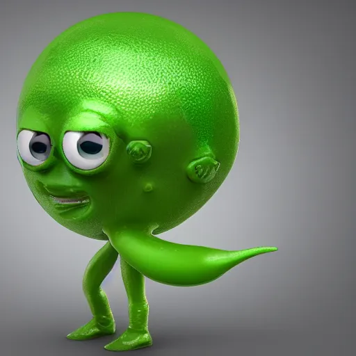 Image similar to 3 d octane render of a chibi transparent green slimeball character with eyes