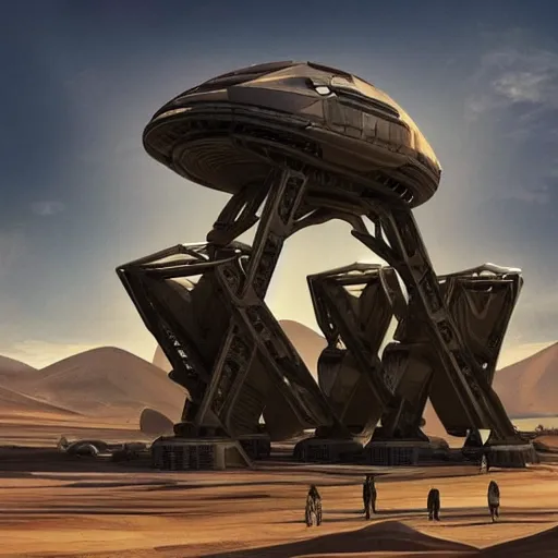 Image similar to Sci-Fi industrial futuristic futurism Brutalism brutalistic Angular huge huge carrying carrier vehicle desert