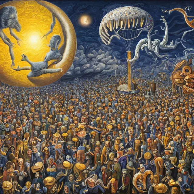 Prompt: portrait painting of the carnival of nightmares, polycount, surrealism, surrealist, cosmic horror, rob gonsalves, high detail
