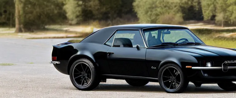 Prompt: blackest black audi camaro b 1 ( 1 9 6 7 ), restomod, establishing shot