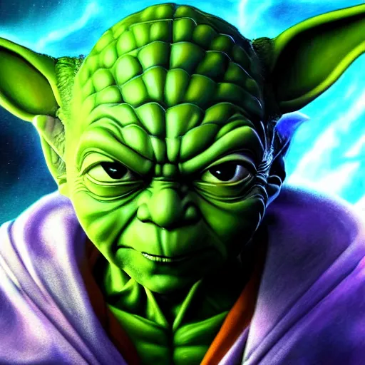 Image similar to ultra realistic portrait painting of yoda as piccolo, art by akira toriyama, 4 k, dragon ball artstyle, cel shaded, highly detailed, epic lighting