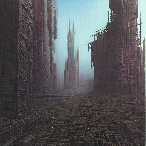 Image similar to Painting of a cyberpunk City by Zdzisław Beksiński