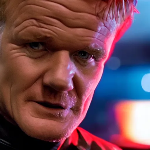 Image similar to gordon ramsey starring as robocop movie, movie still, 8 k