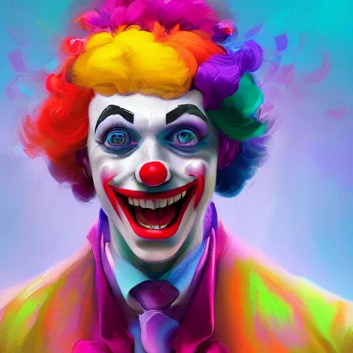 Image similar to Portrait of a colorful happy joyful clown, artstation, cgsociety, masterpiece