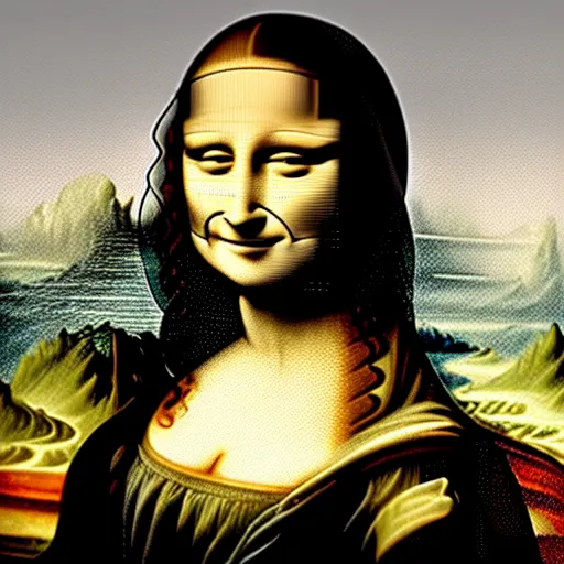 Prompt: the Mona Lisa stencilled on the wall by banksy