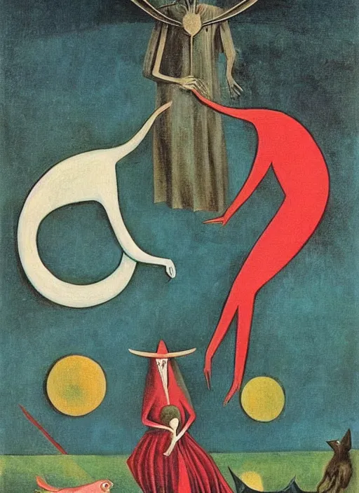 Image similar to tarot card by leonora carrington and max ernst, in the style of a 6 0's ad illustration, flat style : :