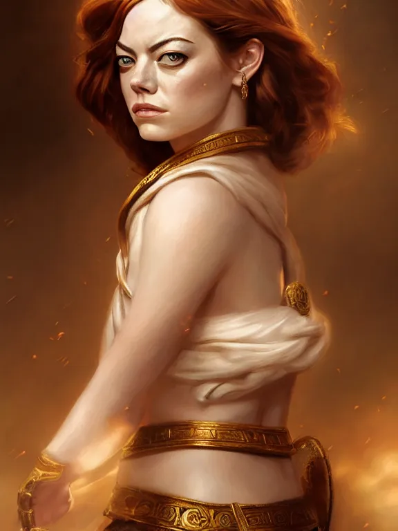 Image similar to emma stone as a greek era noble, digital painting, extremely detailed, 4 k, intricate, brush strokes, mark arian, artgerm, bastien lecouffe - deharme