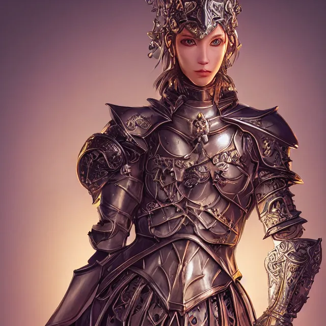 Image similar to studio portrait of lawful good colorful female holy knight paladin as absurdly beautiful, elegant, young sensual pretty woman, ultrafine hyperrealistic detailed face illustration by kim jung gi, irakli nadar, intricate linework, sharp focus, bright colors, matte, octopath traveler, final fantasy, unreal engine highly rendered, global illumination, radiant light, intricate environment