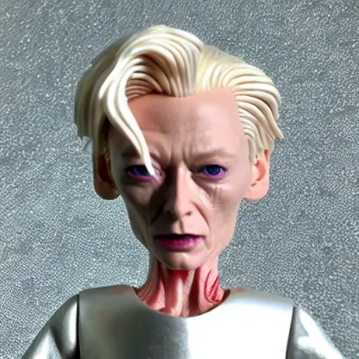 Image similar to tilda swinton stop motion vinyl action figure, plastic, toy, butcher billy style