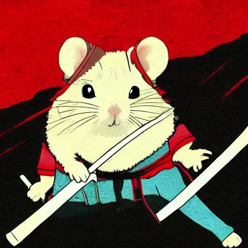 Prompt: japanese hamster samurai. with katana. anime art. deep fried sacura forest