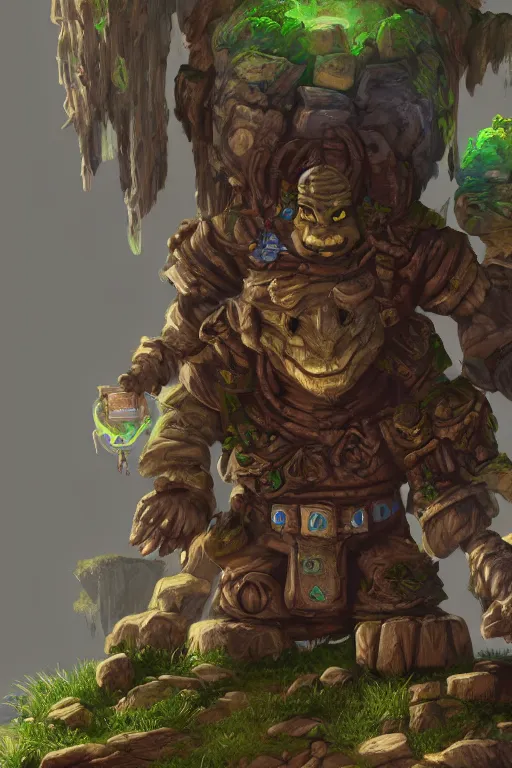 Image similar to zelda fantasy art giant golem troll wood rock greeble gemstone, global illumination ray tracing hdr fanart arstation by sung choi and eric pfeiffer and gabriel garza and casper konefal