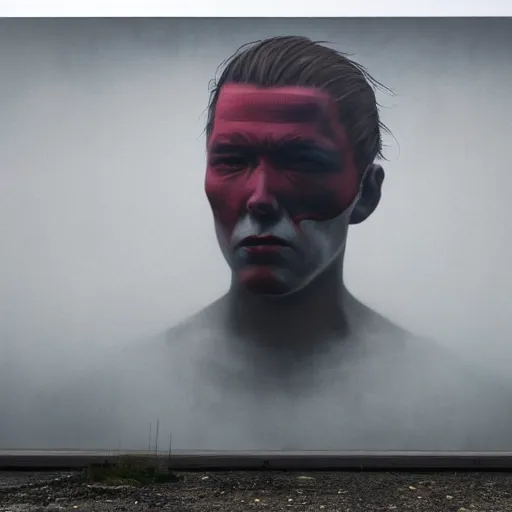 Image similar to portrait of a hitman by Sean Yoro and Chie Yoshii, dark, moody, foggy, gloomy, high details, waashed colors