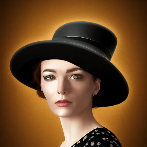 Image similar to portrait of a woman wearing a bowler hat, detailed digital art.
