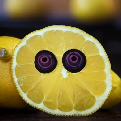 Prompt: a lemon with 3 eyes