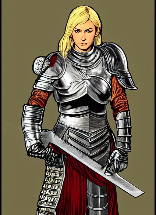 Image similar to a tomboy female knight wearing medieval armor. knight tomboy. art by martin ansin, martin ansin artwork. portrait.