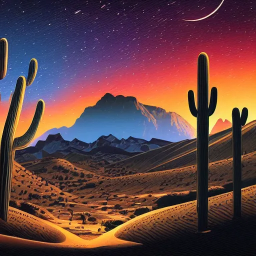 Image similar to mysterious desert at night, by dan mumford and sandra chevrier, 4 k