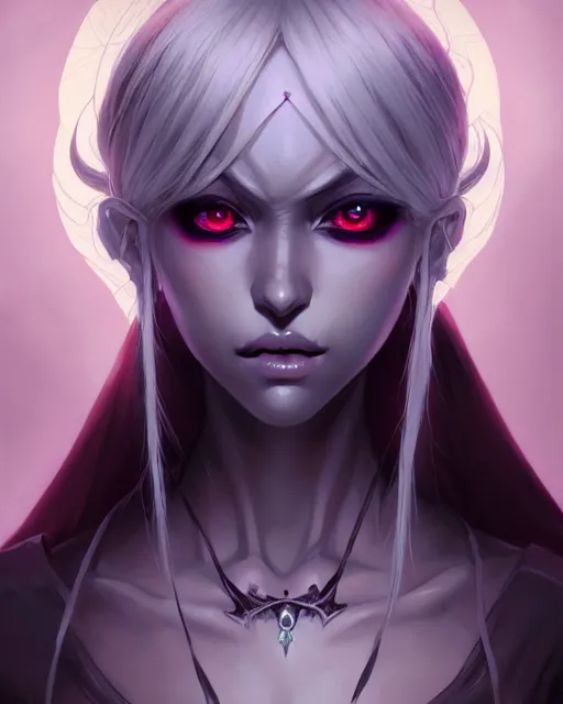 Image similar to portrait of an anime female drow necromancer, hd, illustration, epic, d & d, fantasy, intricate, elegant, highly detailed, digital painting, artstation, concept art, smooth, sharp focus, illustration, art by artgerm and greg rutkowski and alphonse mucha, monster hunter illustrations art book