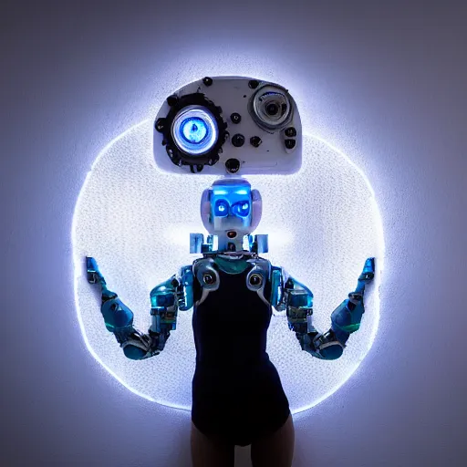 Image similar to beautiful centered fine art photo portrait of hoyeon jung as a solarpunk robotic humanoid, half body above water, white mechanical parts with led lights, ultra - realistic and intricate, white background, sun lighting, soft focus, slow exposure hdr 8 k