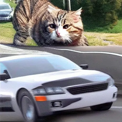 Image similar to giant cat in traffic, ultra realistic, very realistic