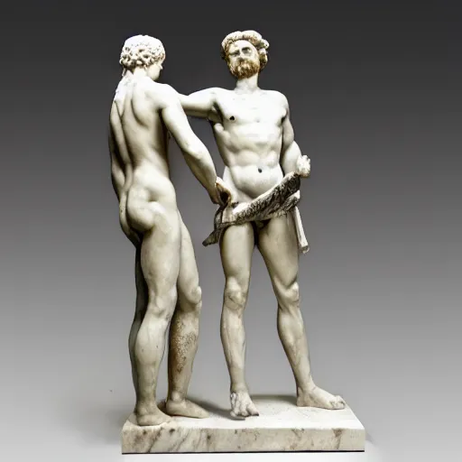 Prompt: marble sculpture of david and goliath