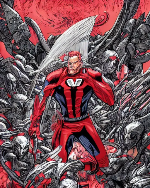Prompt: hyper detailed comic book cover art of marvels knull, black and red color scheme, by inhyuck lee