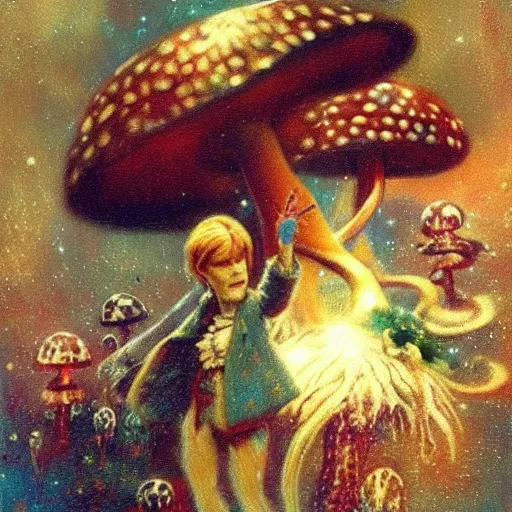 Image similar to magic mushroom, david bowie, nendroid, gaston bussiere style