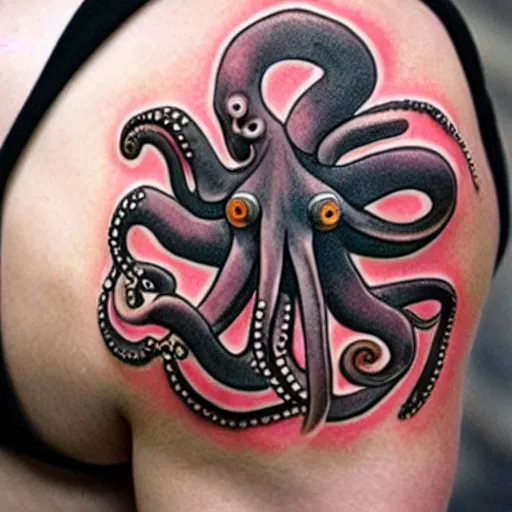 Image similar to octopus playing multiple folk instruments with its tentacles, tattoo