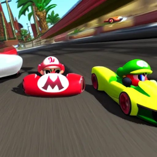Prompt: Mario Kart in need for speed