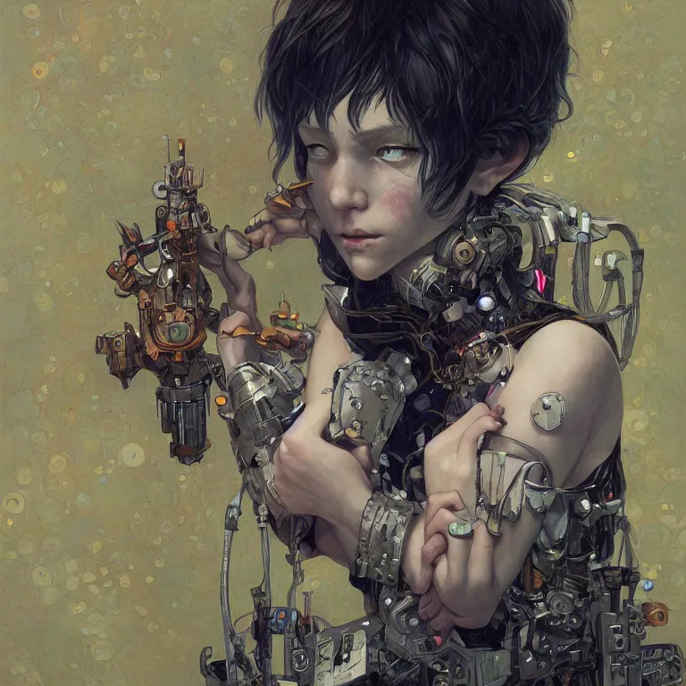 Image similar to portrait of beautiful young goblin, cyberpunk, Warhammer, highly detailed, artstation, illustration, art by Gustav Klimt and Range Murata and Ilya Kuvshinov and Sakimichan