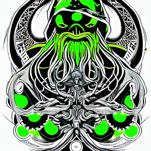 Prompt: 4 k stylized neon headshot of godlike cthulhu with defined arms and open hands and bloody clothes with giant mandala wings, intricate face, flawless anime cel animation by kentaro miura, psychedelic, highly detailed upper body, professionally post - processed, beautiful, scary, symmetry accurate features, epic, octane rendered, anime masterpiece, accurate