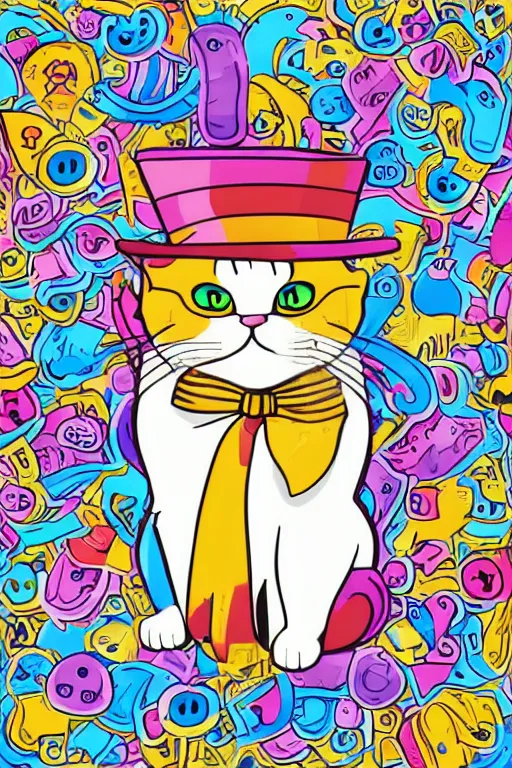 Image similar to A portrait of a cat wearing a top hat, sticker, colorful, illustration, highly detailed, smooth and clean vector curves, no jagged lines, vector art, smooth