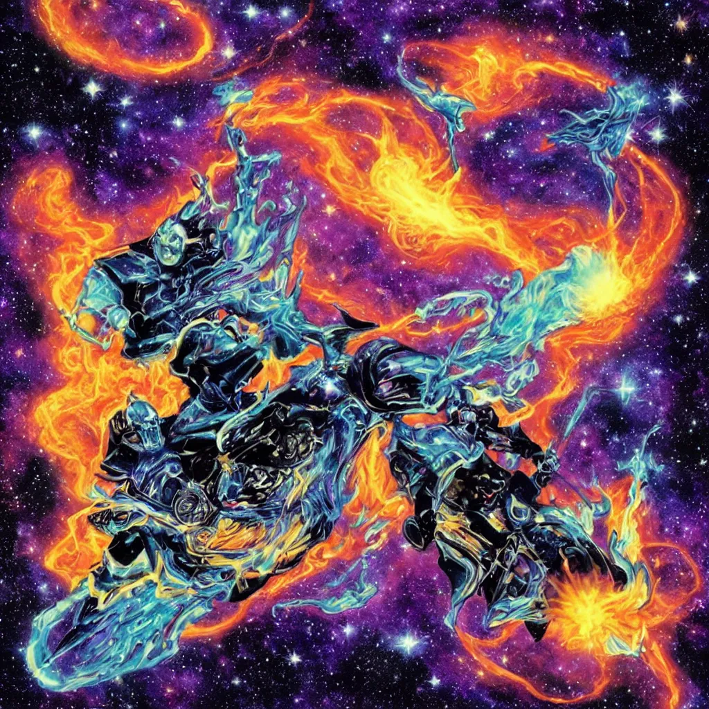 Prompt: cosmic ghost rider, riding across the stars