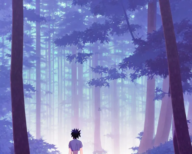 Prompt: sasuke uchiha, forest in background, bokeh. anime masterpiece by Studio Ghibli. illustration, sharp high-quality anime illustration in style of Ghibli, Ilya Kuvshinov, Artgerm