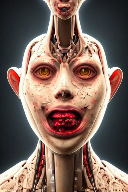 Image similar to beautiful portrait of a teen robot making fyunny face with the tongue, dystopian, biopunk, skin details, digital painting, sculpted in zbrush, artstation, concept art, smooth, sharp focus, illustration, chiaroscuro, soft lighting, golden ratio, rule of thirds, fibonacci, art by Audubon, incredible art by Stanley Artgerm Lau and Greg Rutkowski, composition by mike mignola and Simon Stalenhag,