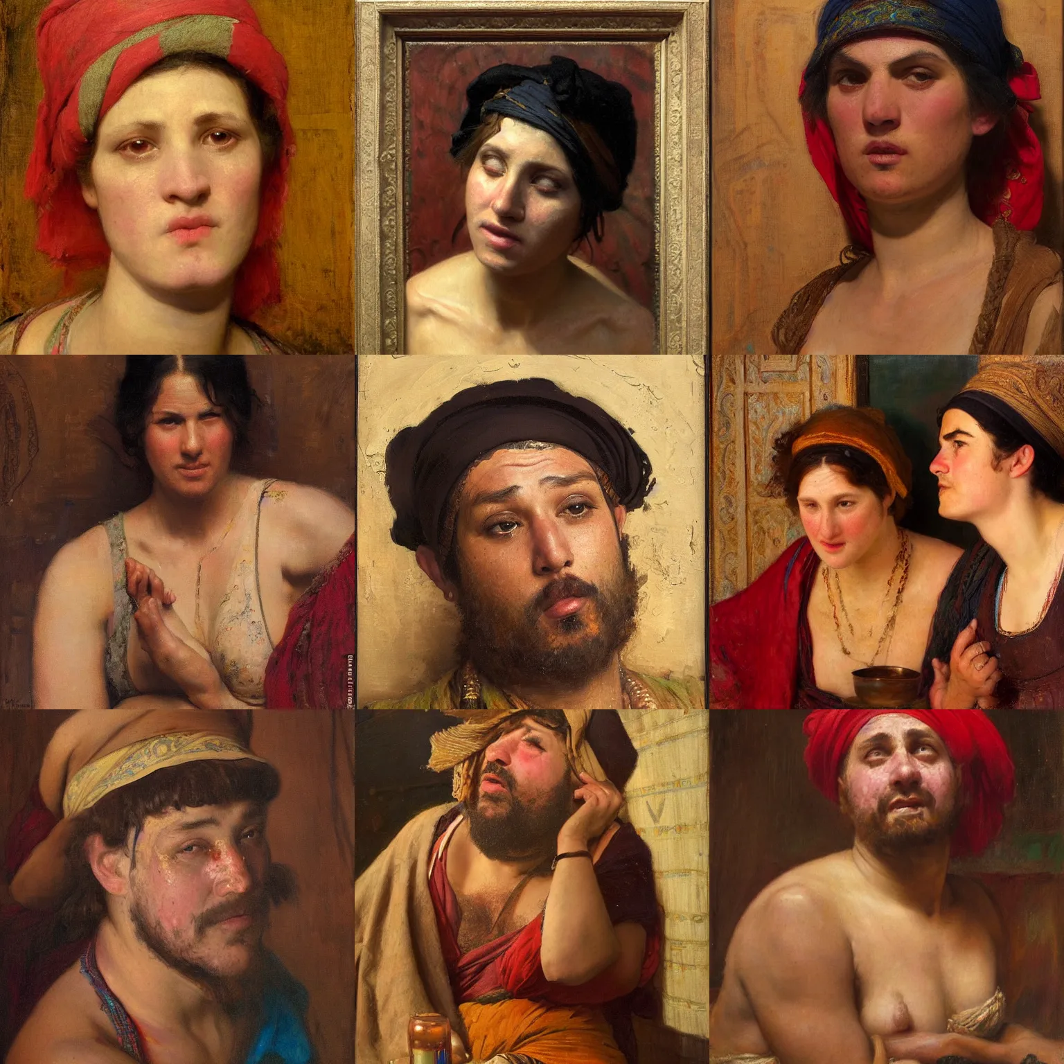 Prompt: orientalism drunken slob face portrait by Edwin Longsden Long and Theodore Ralli and Nasreddine Dinet and Adam Styka, masterful intricate art. Oil on canvas, excellent lighting, high detail 8k