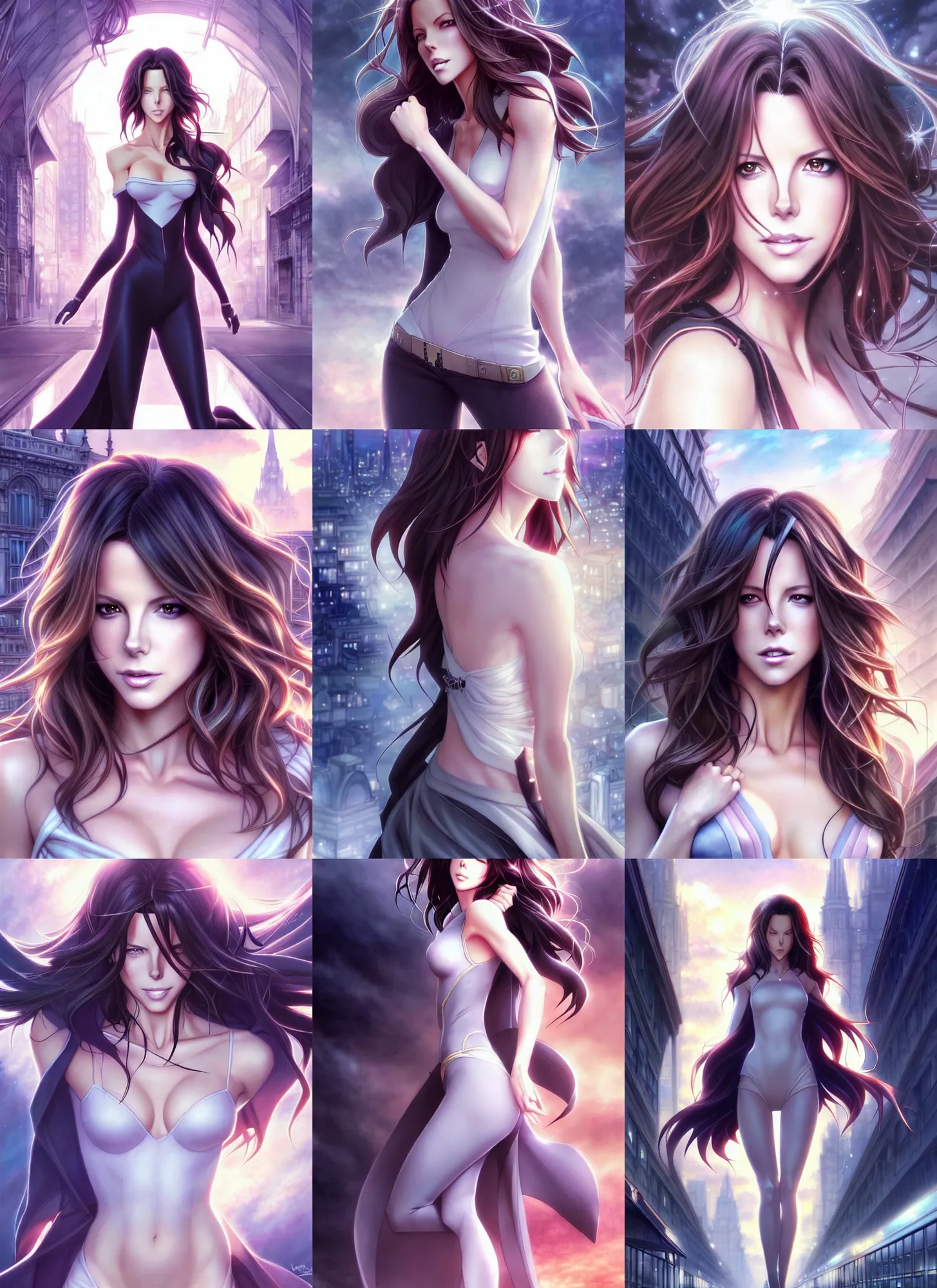 Prompt: beautiful city kate beckinsale, anime style only, scenery wallpaper aesthetic, pastel colors only, symmetrical face and full body, cinematic, dramatic, joyful, super detailed and intricate, hyper realistic, by artgerm, by kyoung hwan kim, by ralph mcquarrie, by yoshiyuki tomino