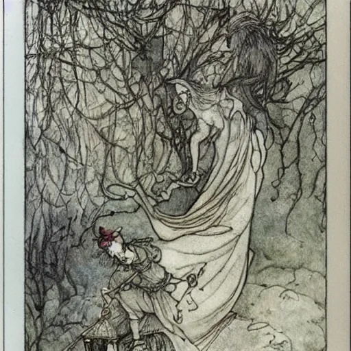 Prompt: tiktok, arthur rackham illustration, extremely high quality