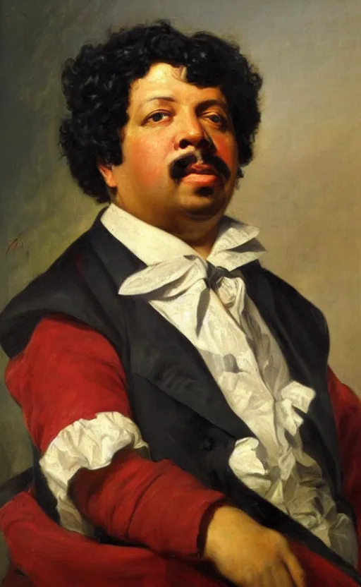 Image similar to Portrait of Alexandre Dumas, oil on canvas, highly detailed, by Delacroix, 8k