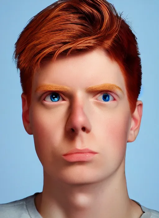 Image similar to 3 0 0 0 ( philip j. fry ) portrait photography feroflex photorealistic studio lighting ektachrome detailed intricate face details, ultradetails, beautiful face