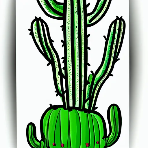 Prompt: cute cactus drawing on white background