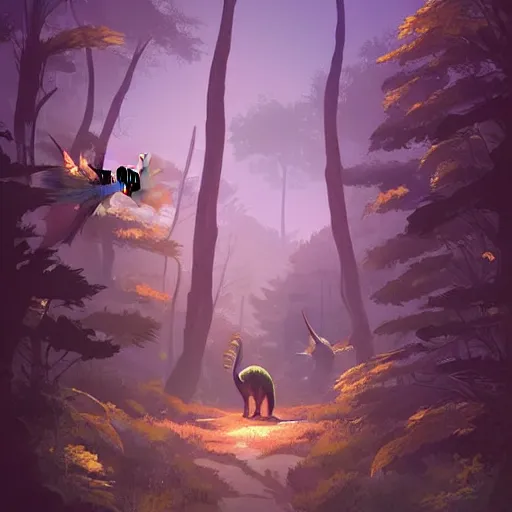 Image similar to painting dinosaurs roaming forest, smooth face median photoshop filter cutout vector, behance hd by jesper ejsing, by rhads, makoto shinkai and lois van baarle, ilya kuvshinov, rossdraws global illumination