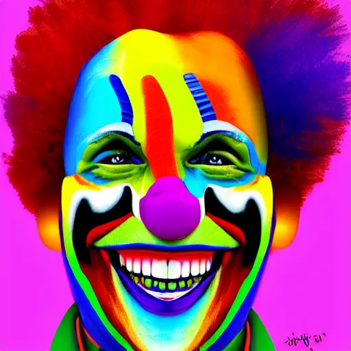 Image similar to Portrait of a colorful happy joyful clown, crazy, digital art masterpiece