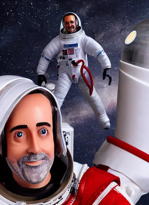 Image similar to richard garriott, action figure of richard garriott astronaut, realistic face, detailed product photo