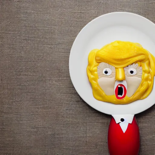 Image similar to Donald Trump anthropomorphic omelette, food photography