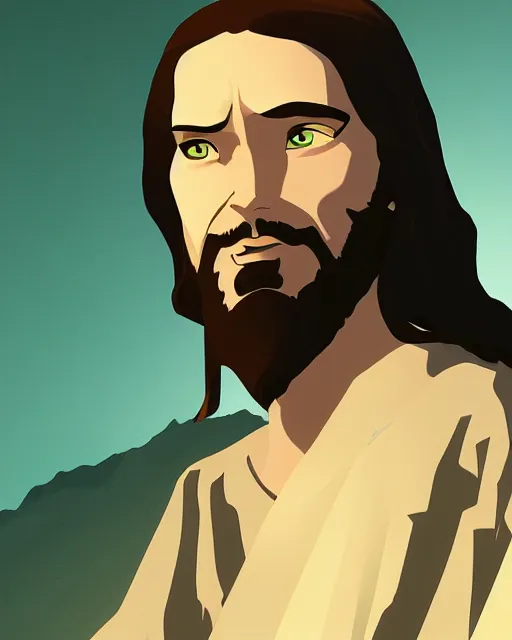 Image similar to cel - shaded portrait character art of jesus, art, key art, movie poster